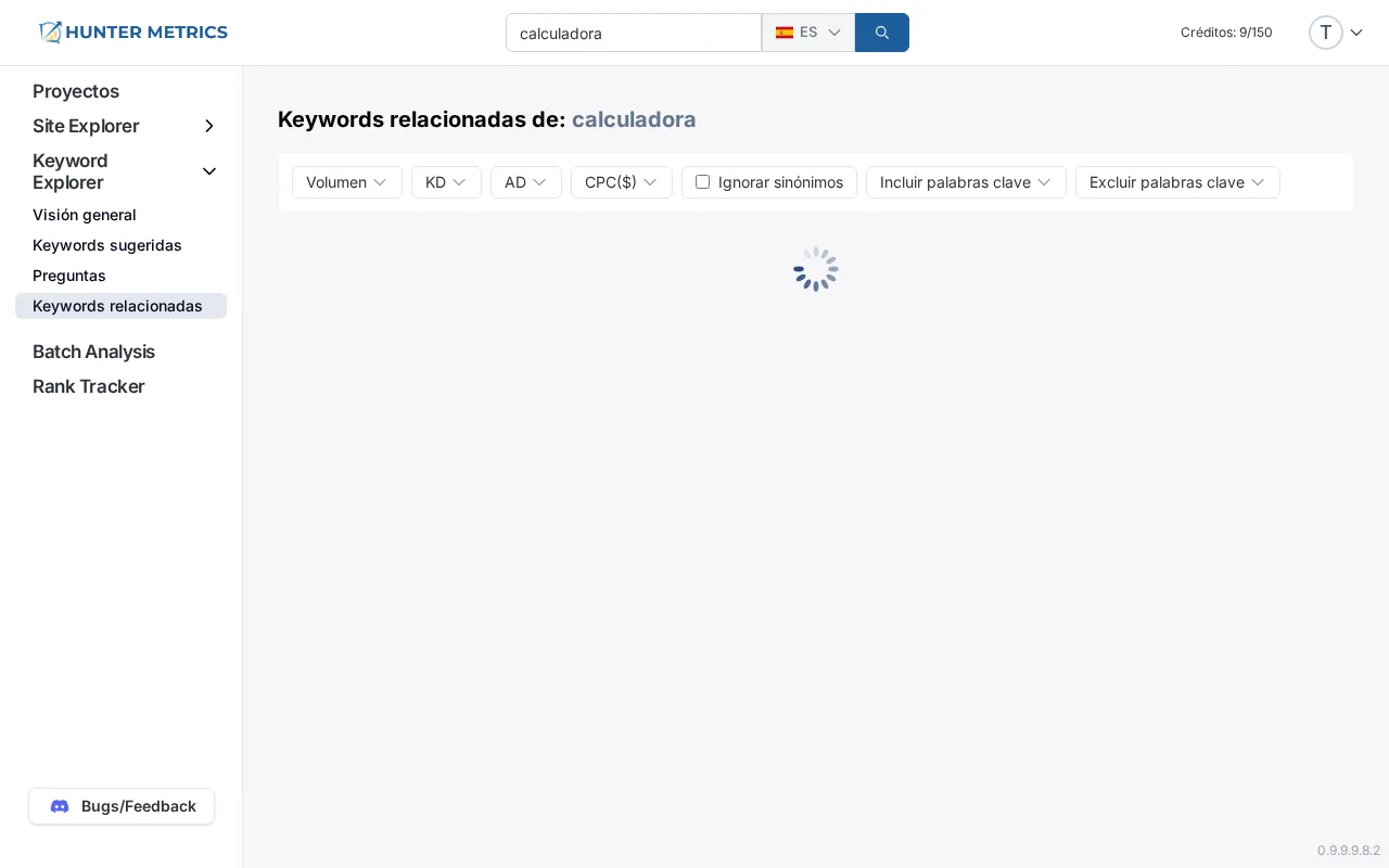 Keywords relacionadas con métricas