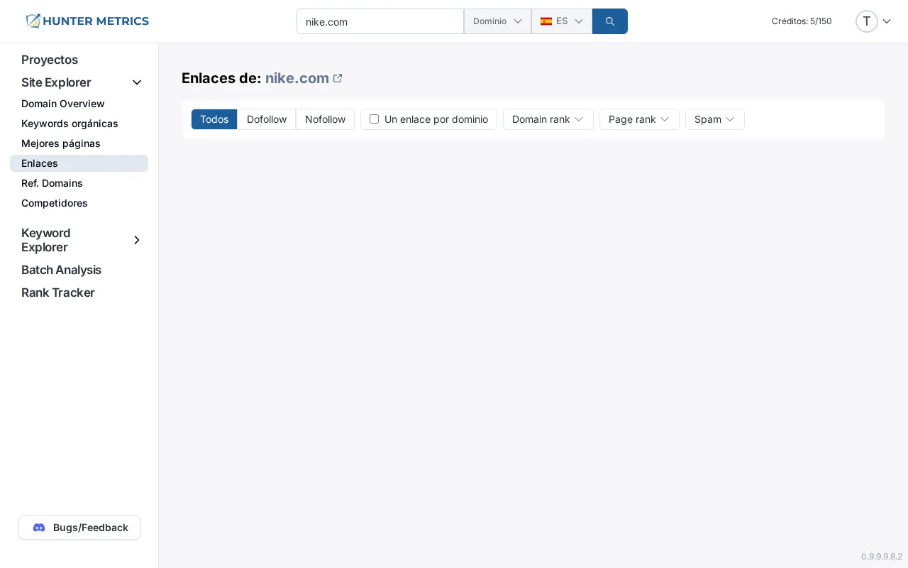 Perfil de backlinks con dominios de referencia y authority